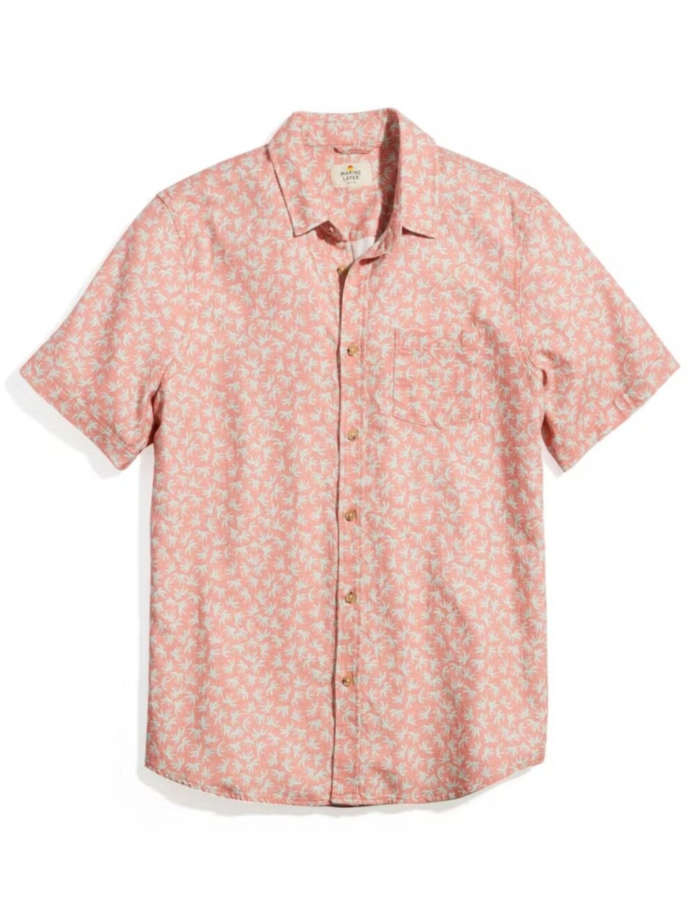 Marine Layer Palm Print Selvage 100% Cotton Short -Sleeve Shirt